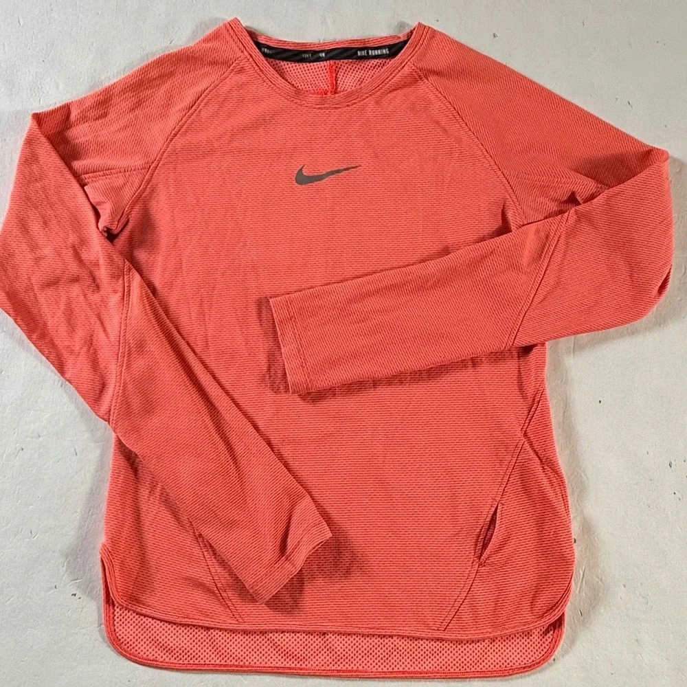 Nike Dri-FIT Running Top‎ Womens Medium Coral Pink Long Sleeve Mesh Performance